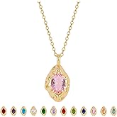 LOUHCY Birthstone Necklace for Women, Dainty 14K Gold Plated Oval Zircon Pendant Necklaces Simple Gold Necklaces for Women Birthday Gifts for Mom Wife