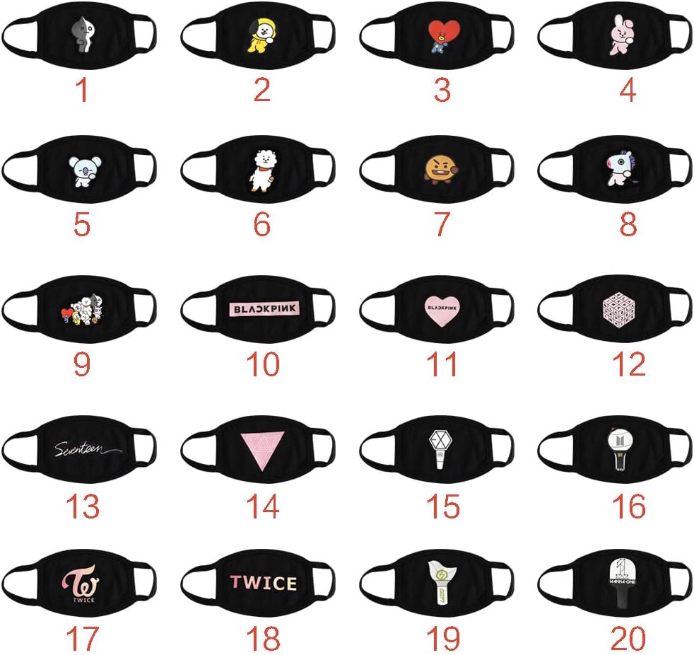 Fugift Mouth Mask Girl Unisex Cotton Half Face Mouth Mask Kpop Blackpink Twice Cute Cartoon Animal Letters Printed Dustproof Muffle Respirator 20 Patterns