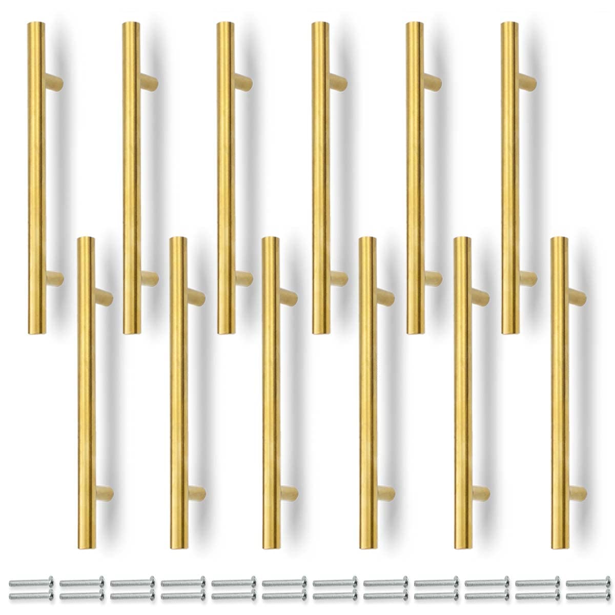 Bwintech 12 Pcs 200MM (128MM Hole Center) Gold Cabinet Pull Handles Kitchen T Bar Handles, Stainless Steel, Ideal for Cabinet, Drawer, Cupboard — image 1