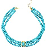 NALISASA Turquoise Beaded Necklaces for Women, Boho Layered Chain Choker, Dainty Gemstone Necklace Jewelry Mother's Day Gift Summer Beach Holiday