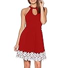 Fantaist Women's Halter Keyhole Stretch Cotton Casual Summer Mini Short Sundress (16/18, Red)