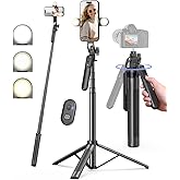 Yeaki 71" Phone Tripod,Tripod for iPhone with Fill Light and Rechargeable Remote,Aluminum Selfie Stick Phone Stand Compatible with Cell Phone/Camera/Ring Light/DJI/GoPro
