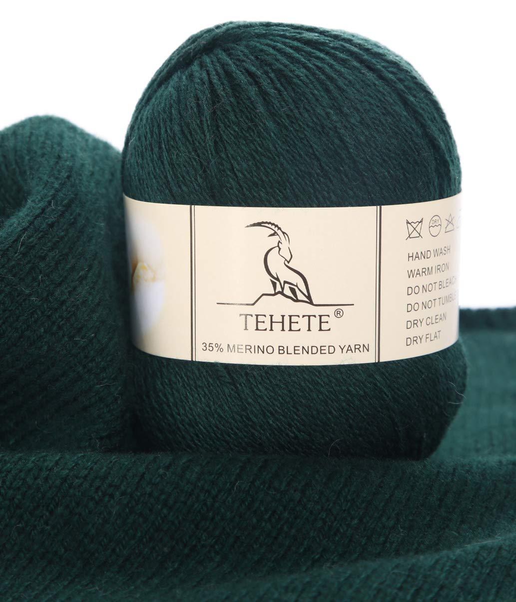 TEHETE Merino Wool Yarn for Knitting and Crochet 35% Merino Blended Yarn, 3ply 50g Ball 250m, Soft -Green