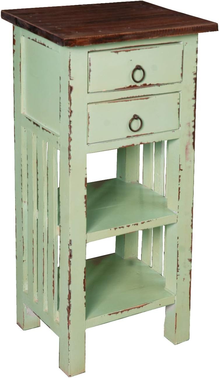 Sunset Trading Shabby Chic Cottage Table, Two Drawer, Bahama with Raftwood Top