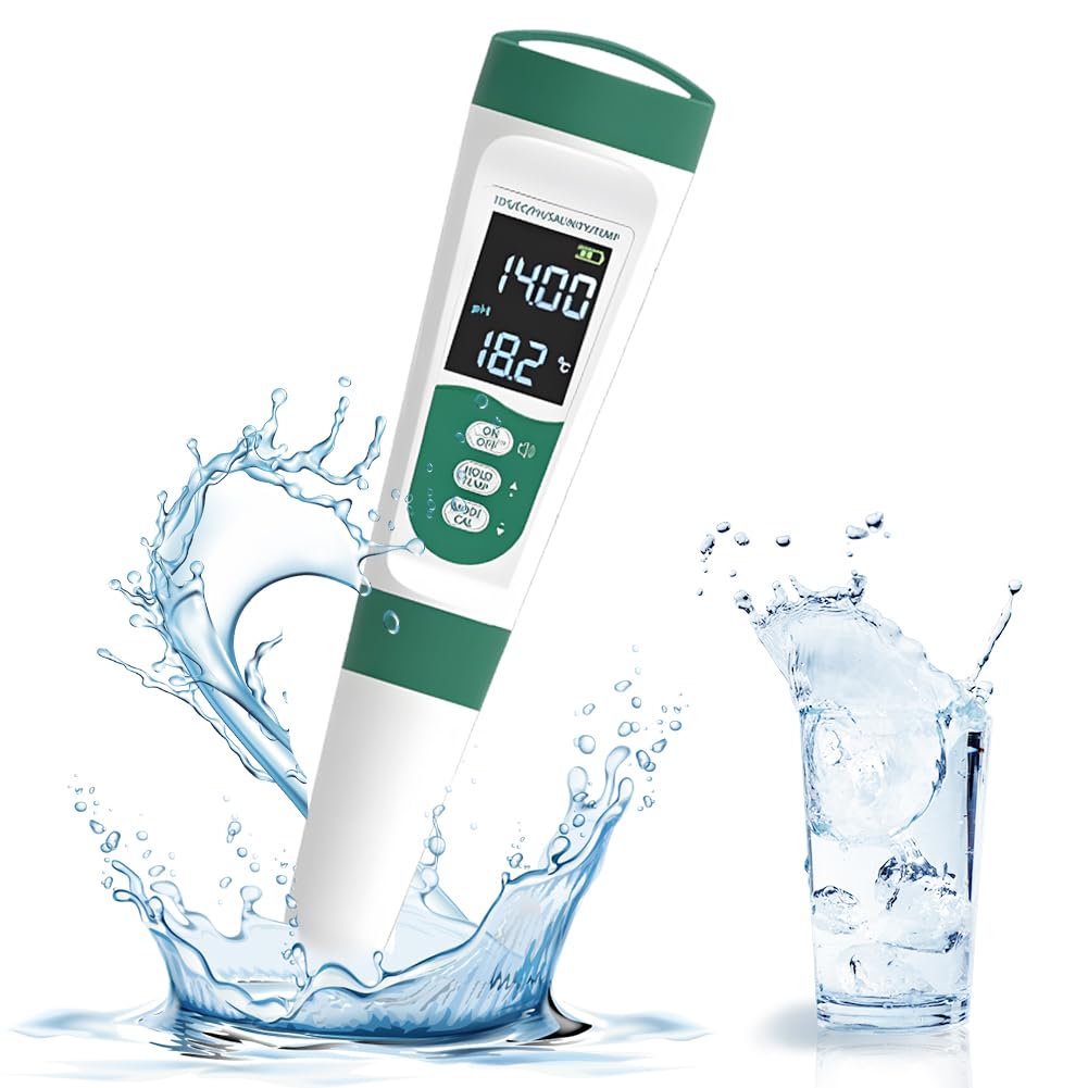 Digital Salt Tester, Salinity Meter for Pool, 5 in 1 PH/TDS/EC Temp Meter for Hydroponics, Salt ppm Test Pen with ATC & Backlight, Accurate device for Koi pond, Aquarium, SPA, Hot Tub, Water (5 In 1)