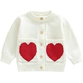 NEVUQO Baby Girl Valentine's Day Outfits Button Down Sweater Heart Print Knit Cardigan Sweaters Toddler Newborn Clothes
