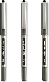 uni-ball Set of 3 Rollerball Pens Black Ink 0.7mm Uni-Flow Stainless Steel