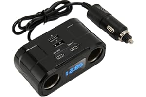 ZDETGU Car Cigarette Socket Splitter with USB and Type C Ports for Phones Tablets Cameras and More