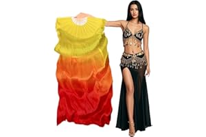 Aumulen Women 1 Piece Hand-made Real Silk Long Belly Dance Fan Veils(Right Hand Only)