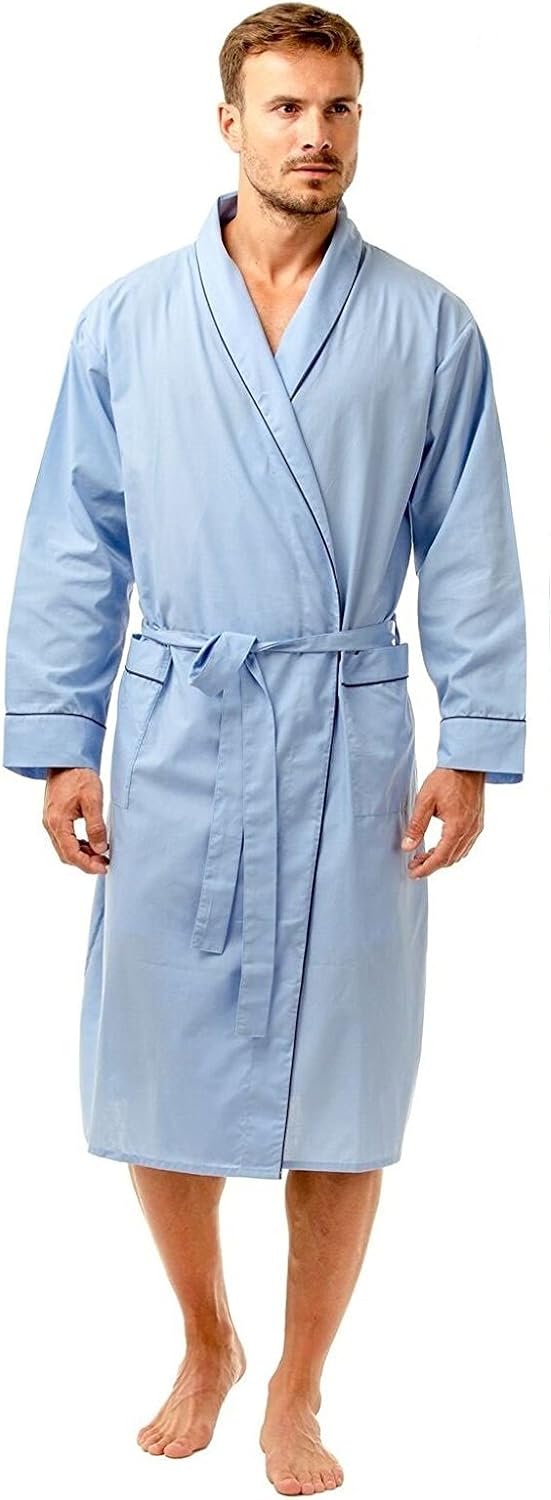 Haigman Mens Lightweight Poly Cotton Dressing Gown Robe Tie Front ...