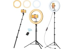 TODI 12" Ring Light with 63" extendable Tripod Stand, Selfie RingLight with Phone Holder and Selfie Remote, 2-in-1 Dimmable LED Ring Light for Makeup, Live Stream, Photography