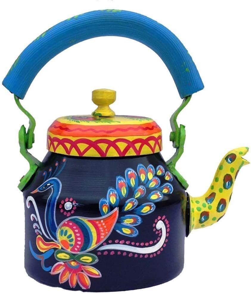 CRAFAT Aluminium Hand Painted Colourful Naari Funky Shakti Tea Kettle (Multicolour)