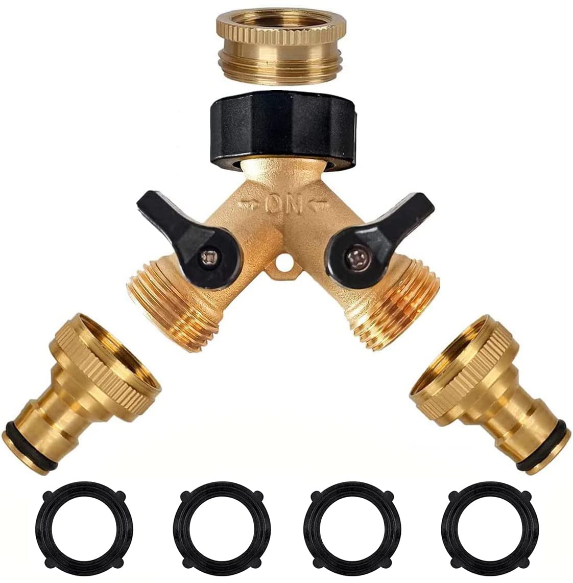 Brass Hose Splitter - 1/2" & 3/4" Tap Y Splitter with On/Off Valves, 2 Way Connector for Home Garden Outdoor