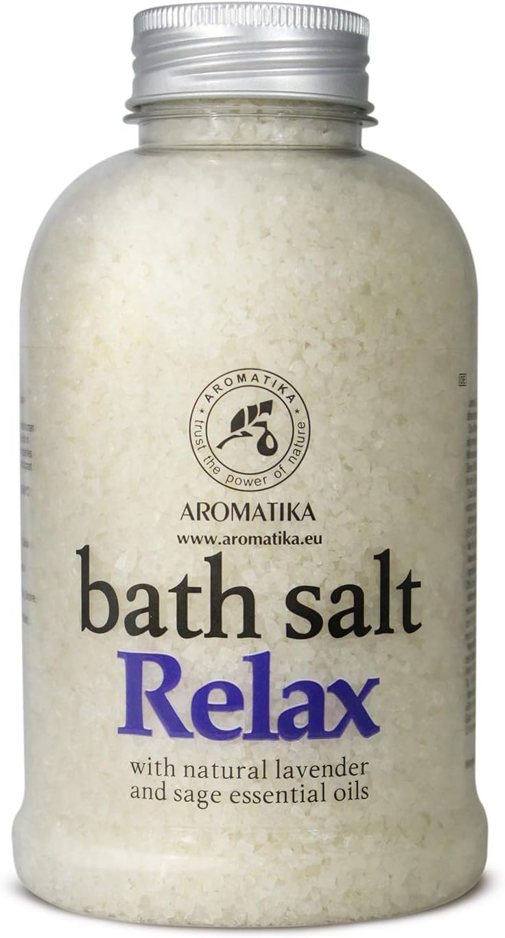 AROMATIKA Relaxing Bath Salts with Lavender & Sage Essential Oils, 600g Aromatherapy Bath Soak for Good Sleep & Stress Relief