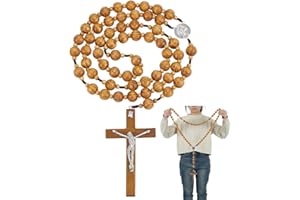 ORIGACH 2 Pcs 43 Inch Large Wooden Crucifix Wall Cross, Rosary Catholic Big Prayer Bead with Miraculous Medal Cross Crucifix 