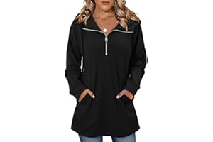 onlypuff Women Hoodie Pullover Trendy Quarter Zipper Lapel Sweatshirts Drawstring Cute Hooded Tunic Tops with Side Pockets