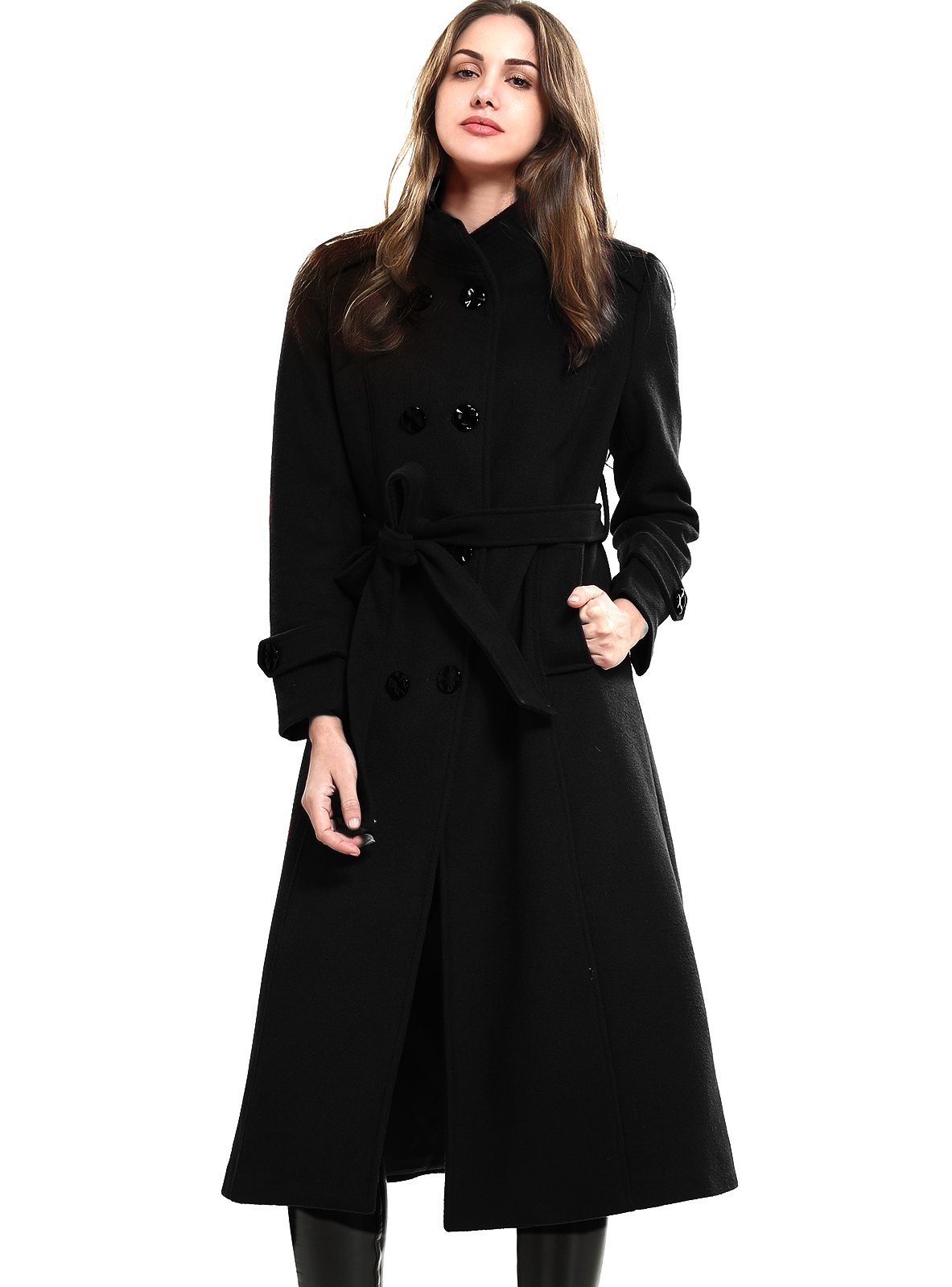 Photo 1 of Escalier Women's Wool Trench Coat Double-Breasted Jacket with Belts Black S