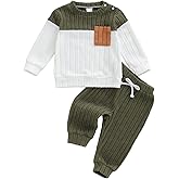 PUHHAPIEY Toddler Baby Boy Fall Winter Outfits Long Sleeve Patchwork Pullover Sweatshirt Pants 2Pcs Sets 3 6 12 18 Months 2T