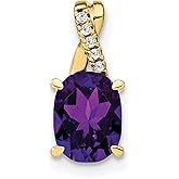 10k Yellow Gold Oval Amethyst Diamond Pendant for Women with Twisted Bail, February Birthstone Necklace Charm Featuring Purple Gemstone and Diamond Accent, Fine Jewelry Symbolizing Peace and Clarity