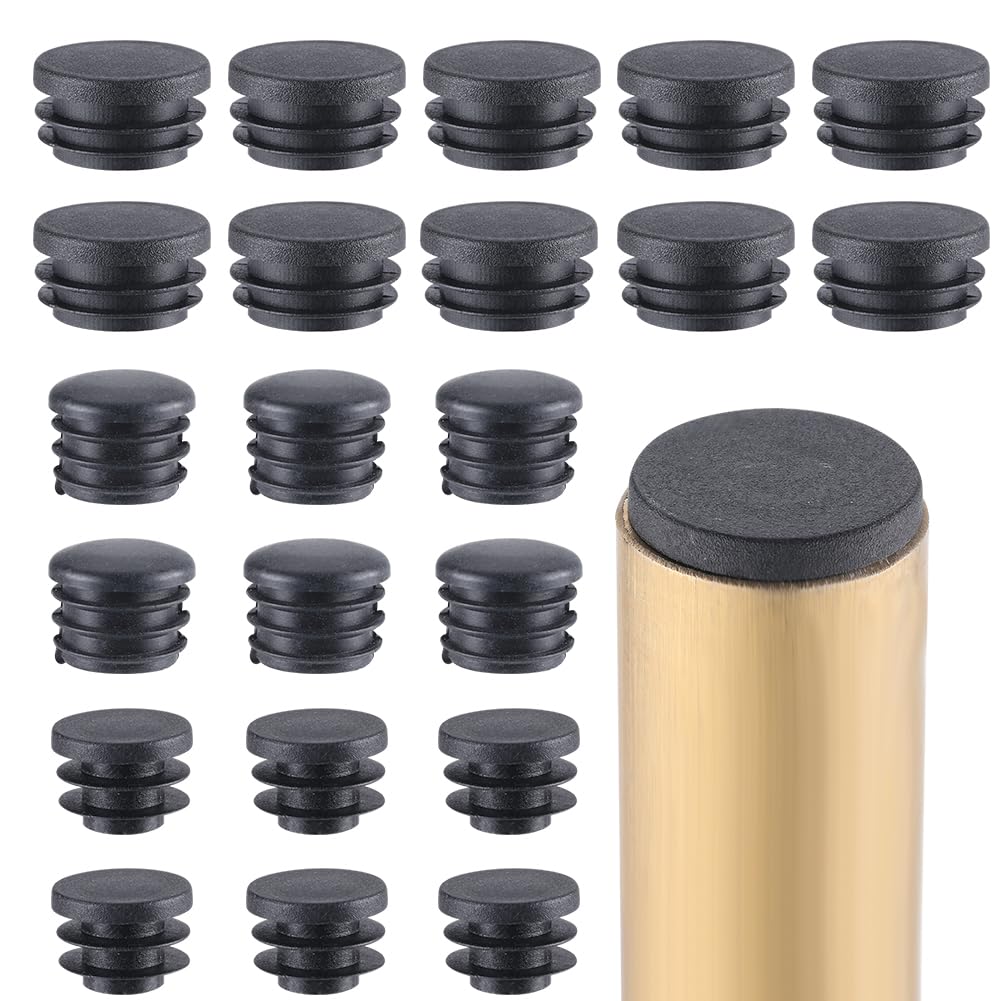 GORGECRAFT 30PCS 3 Sizes Round Plastic Hole Plugs 20mm 25mm 30mm Tubing Inserts Black End Caps Pipe Inner Plugs Fastener for Chair Leg Inserts Anti-Slip Ribbed Tube Furniture Fences Glide Protection