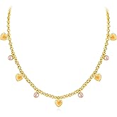 Gold Charm Necklace for Women 14K Gold Plated Dainty Round Cubic Zirconia Charm Choker Necklace Cute Star Love Heart Shell Daisy Cross Pendant Necklace Adjustable Trendy Party Jewelry Gift for Women
