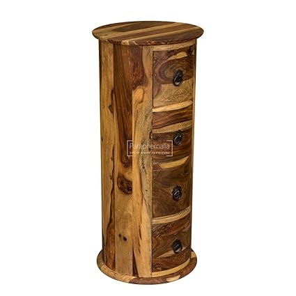 Paraphernalia Jali Light Solid Sheesham Wooden Round Chest Drawers