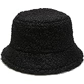 Winter Warm Plush Fuzzy Bucket Hat Faux Fur Shearling Fisherman Hats for Women
