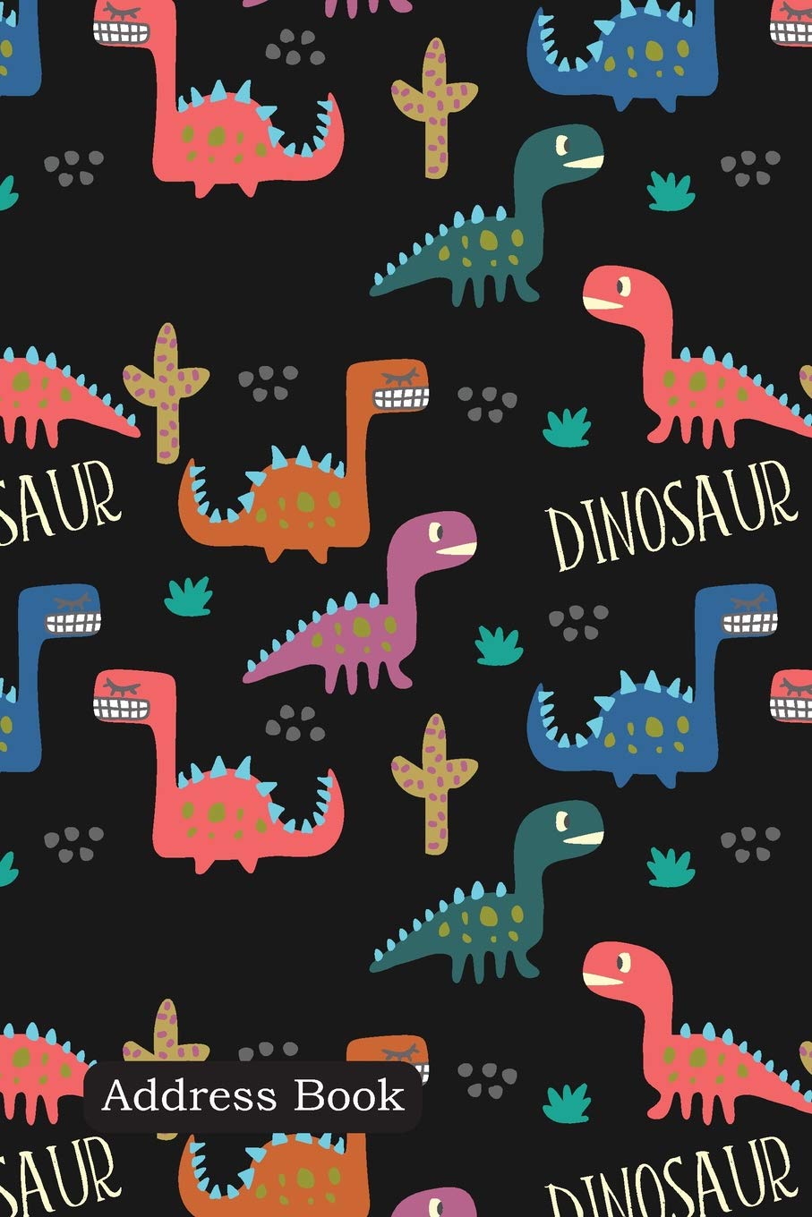 Address Book: Include Alphabetical Index With Childish dinosaur drawing seamless pattern cover