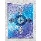 Ambesonne Hippie Tapestry Mandala Decor Batik Mandala Hippie Zen Yoga Wall Hanging Dorm Blue Purple Ombre Asian Style Tapestry for Wife Bedroom Living Room Decorations, Blue Purple White Black