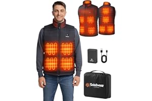 Soleilwear Heated Vest for Men,9 Heating Zones Rechargeable Heated Vest with 10000mAh Battery for Outdoor Camping Hunting Ski
