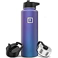 IRON °FLASK Camping & Hiking Hydration Flask with 3 Lids - Stainless Steel, Double Walled & Vacuum Insulated Water Bottle - Leak Proof & BPA Free (Aurora, Straw - 40 oz)