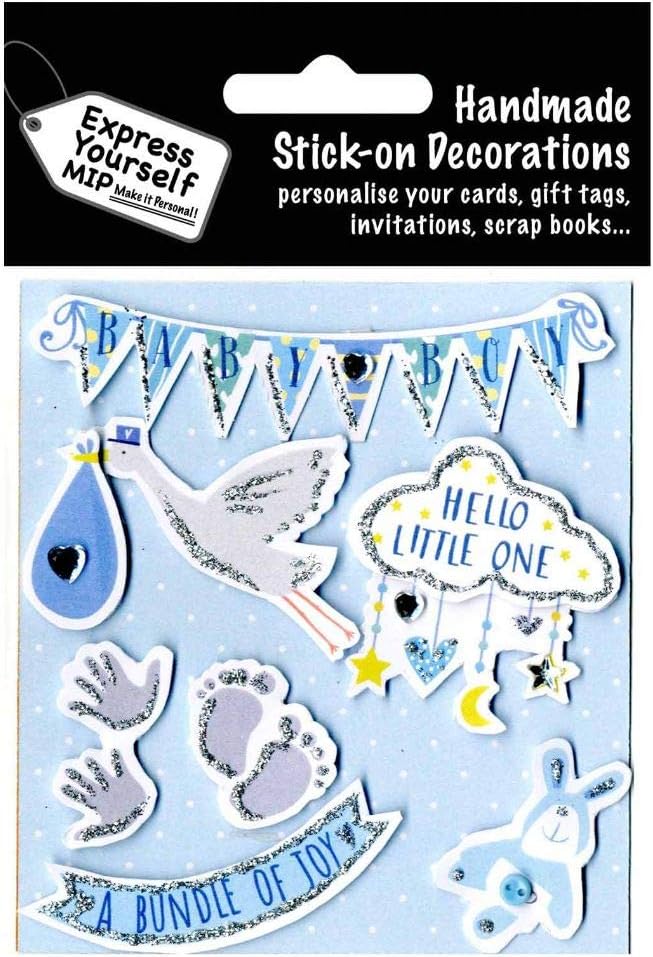Express Yourself MIPself adhesive New Baby Boy Toppers - Ideal for Card Making, Gift Wrapping, Scrapbooking, Papercrafts, Childrens Crafts etc