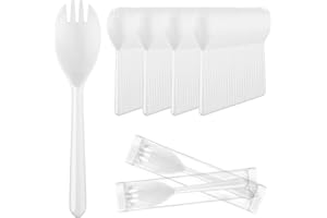 EUSOAR Plastic Forks and Spoons, 100pcs 5.5"x1.2" Disposable Sporks, Heavy Duty Disposable Individually Wrapped Utensils Silv