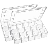 Exptolii 15 Large Grids Plastic Organizer Box with Dividers, 2 Pack Clear Compartment Container Storage for Washi Tapes Beads Crafts Jewelry Fishing Tackles, Size 11 x 6.3 x 2.2 in