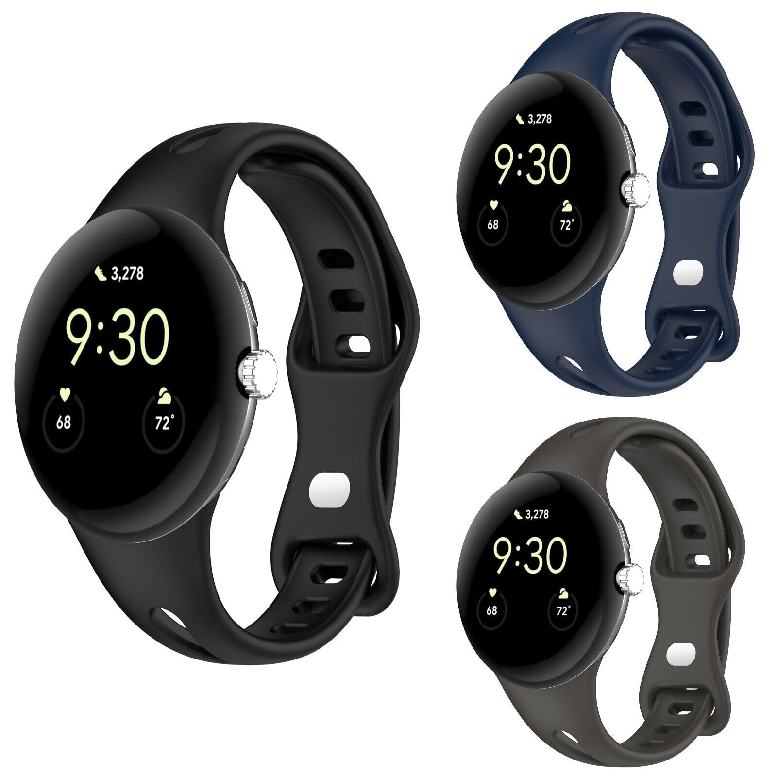 Panda Bobo Strap Compatible for Google Pixel Watch 2 / Google Pixel Watch Strap, Soft Silicone Adjustable Sport Replacement Wrist Bands for Women Men (Pack A - 3 pcs)