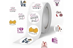 LETIEZHI 500PCS Cheerleading Stickers Roll 10 Styles Cheer Stickers Envelope Seals Cheerleader Gifts for Girl Cheer Team Gifts Bulk Motivational Positive Stickers for Water Bottle Laptop (500 Per Roll)