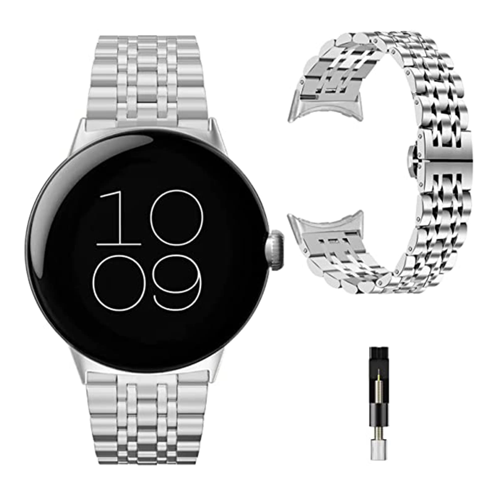Miimall Metal Strap for Google Pixel Watch 4/3/2/1 41mm, Ultra-thin Stainless Steel Band with Folding Clasp Men Women Adjustable Replacement Strap Wristband for Pixel Watch 4 41mm 2025-Silver โ image 1