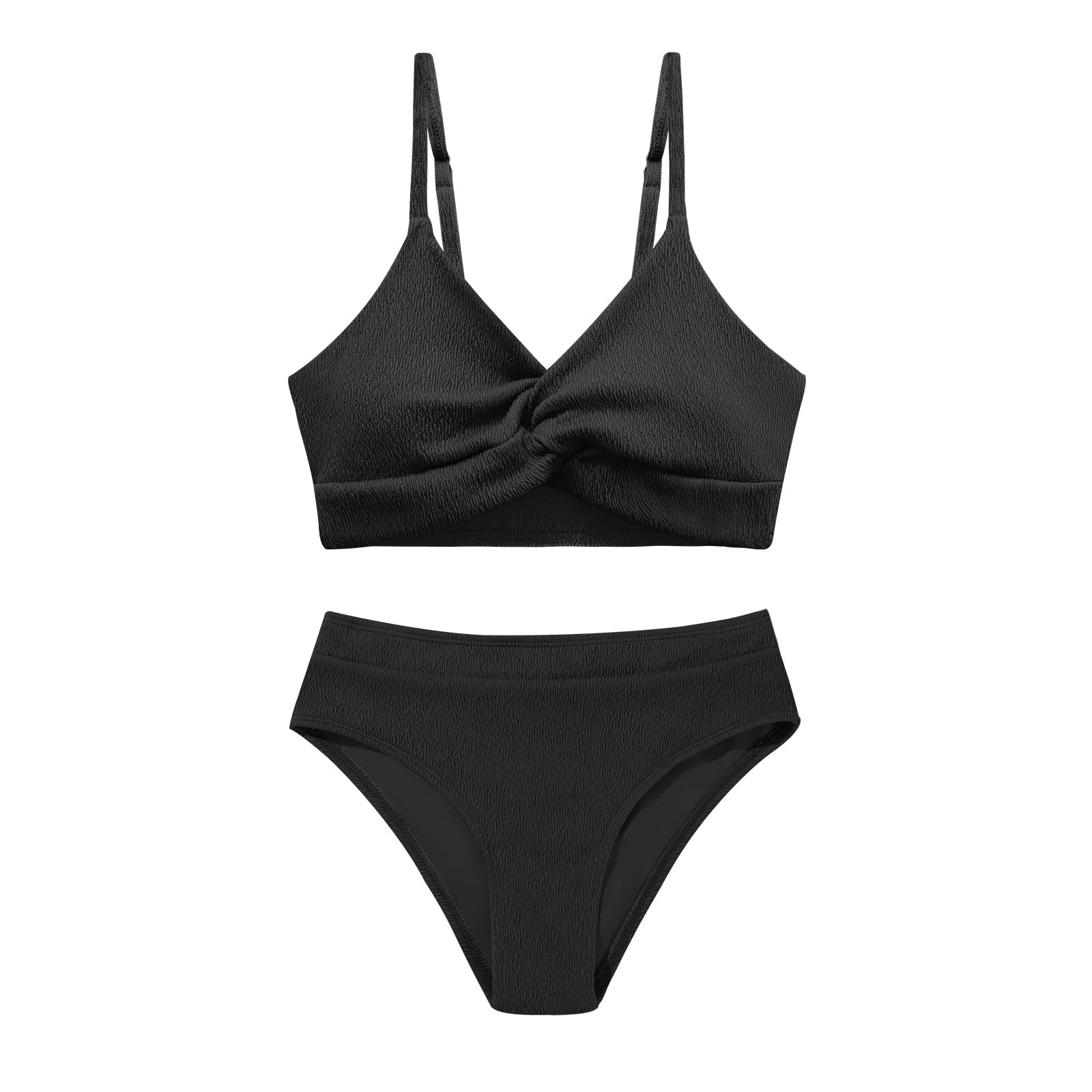 Photo 1 of Weixinbuy Girls' Swimsuit Kid Two-Piece V-Neck Bikini Set Spaghetti Strap Twist Cross Bathing Suit Swimwear Size 13-14 Black