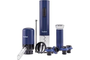 Ivation All-in-One Wine Gift Set – Includes Electric Bottle Opener, Aerator Dispenser, Preserver Pump, 2 Cork Stoppers, Foil 