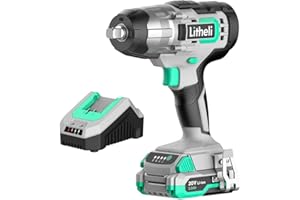 Litheli Cordless Impact Wrench 20V, 1/2 inch Power Wrench with 2.0Ah Li-ion Battery ＆ Fast Charger, 320 ft-lb Torque 3832 in-