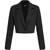CIDER Womens Blazer Cropped Business Casual Open Front Long Sleeve Suit Work Office Blazer Jacket