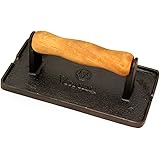 Victoria Bacon Press and Meat Weight, Heavyduty Cast Iron with Wood Handle, Burger Press