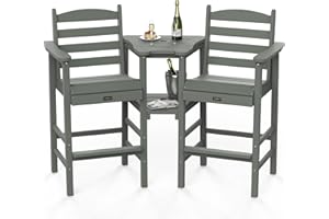 VINGLI Tall Adirondack Chairs Set of 2 with Removable Double Connecting Trays, HDPE Weather Resistance Outdoor Bar Stools Heavy Duty Patio Table and Chars Set Poly Deck Chairs for Pool Balcony (Gray)