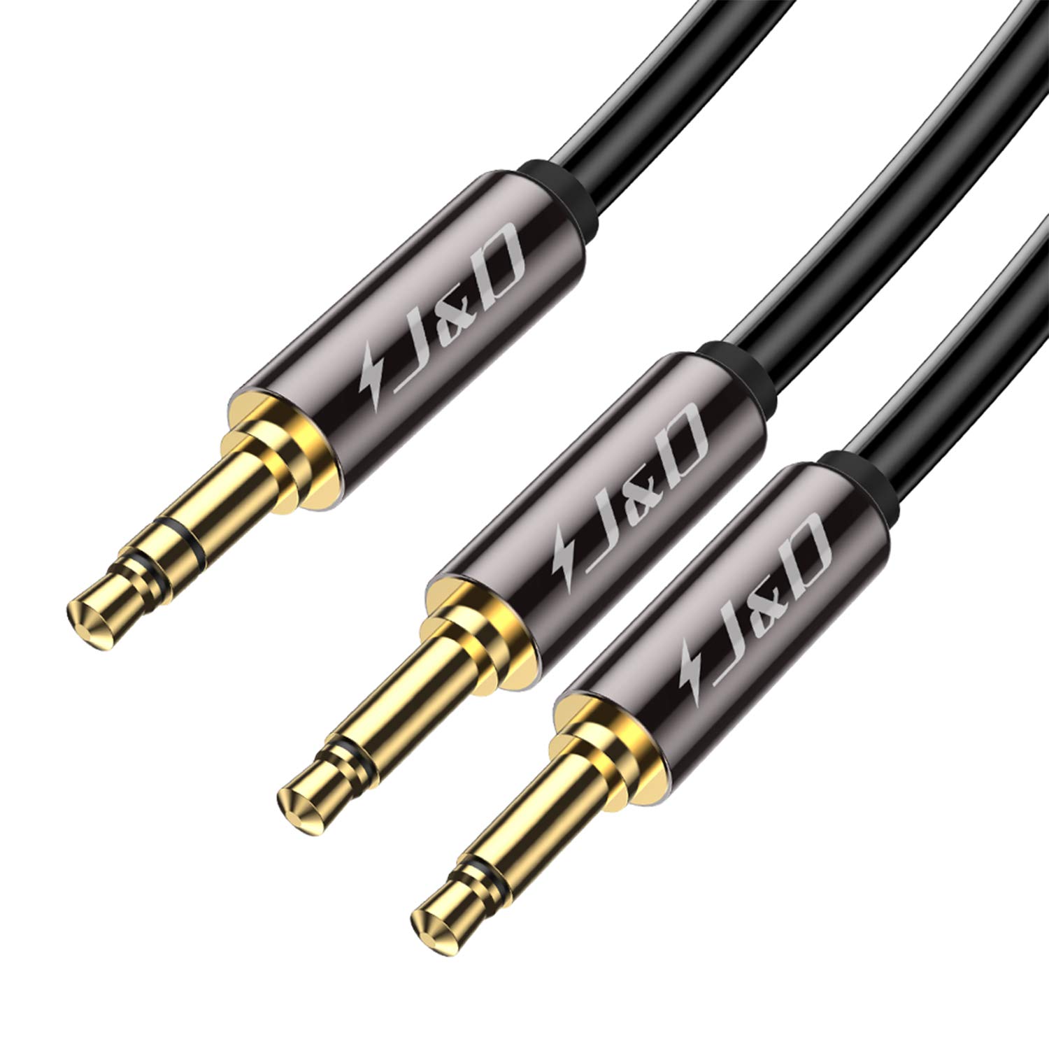 J&D Airplane Airline Flight Cable for Headphones, 3.5mm 1/8 inch TRS Male to Dual 3.5mm 1/8 inch TS Male Gold Plated Copper Shell Heavy Duty, 0.9 Meter