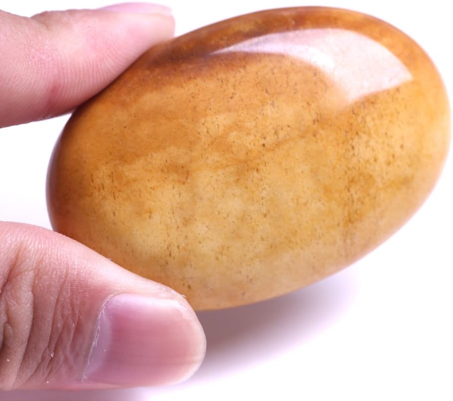 Ruhong Natural Quartz Healing Rose Crystal Craft Oval Plam Stone Gemstone Therapy Flatback Smooth Soap Shape Stones Decoration Gifts (yellow)