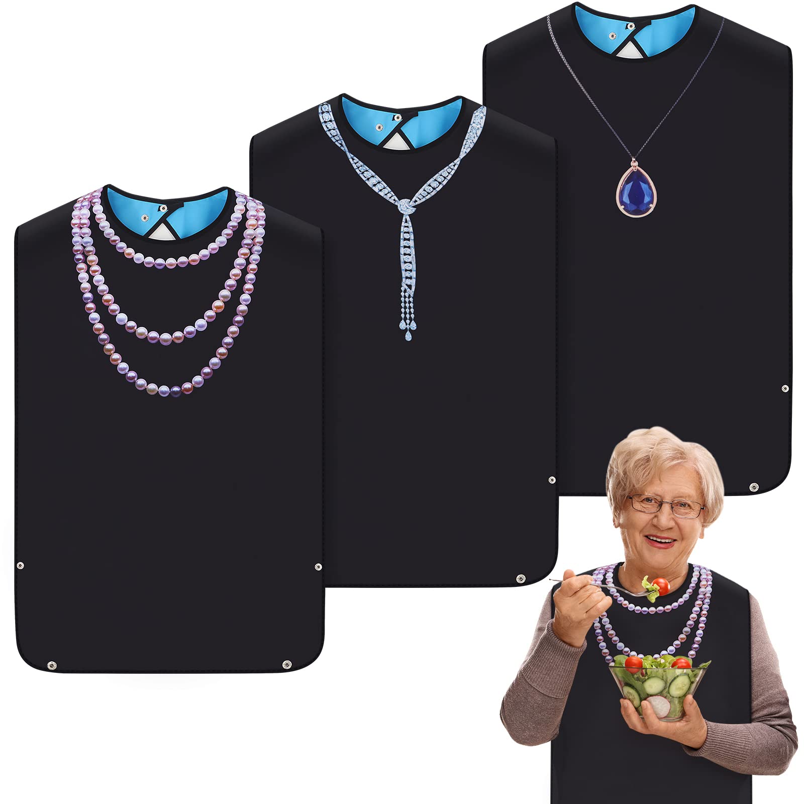 WenYa 3 Pack Adult Bibs for Eating, Waterproof and Reusable Adult Bib with Crumb Catcher, Clothing Protectors for Adult, Elderly and Disabled