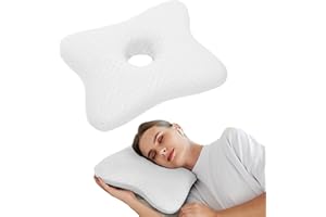 WURONSA Piercing Pillow | Memory Foam Ear Piercing Pillow for Side Sleepers, Pillow with an Ear Hole for Ear Pain Relief, Ear Guard Pillow, Ear Hole Pillow for Ear Piercings, Earplugs, and Headphones (White)