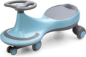 BABY JOY Wiggle Car for Kids, Swing Car with LED Flashing Wheels, No Batteries, Gears or Pedals, Uses Twist, Turn, Wiggle Movement to Steer, Ride-on Toy for Boys Girls 3 Year Old and Up (Blue)