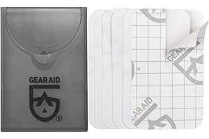 GEAR AID Tenacious Tape Mini Patches with Peel-and-Stick Adhesive to Fix Holes and Tears in Winter Gear, Down Puffer Jackets, Sleeping Bags, Tents, and Rain Gear, Black and Clear