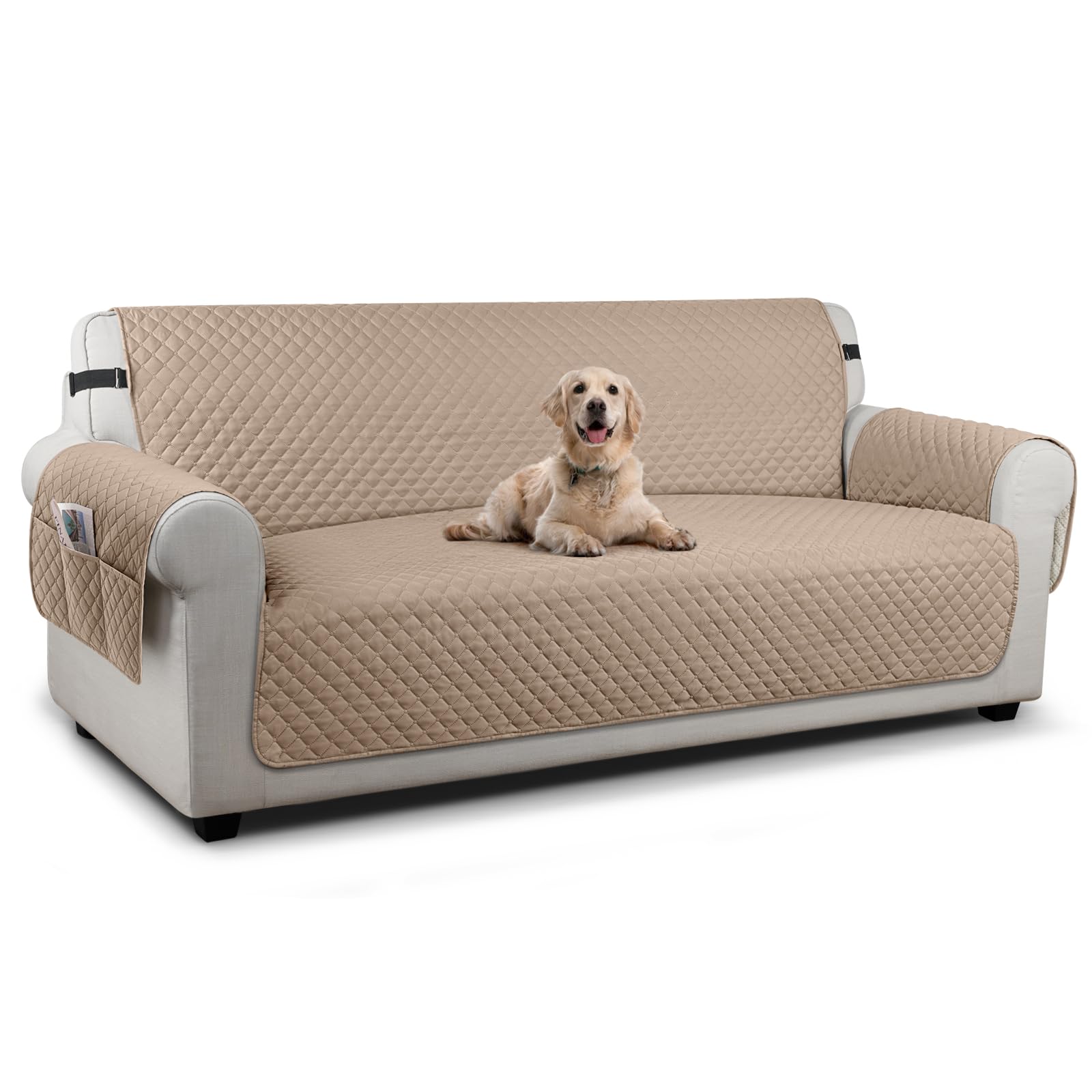 TAOCOCO Sofa Slipcovers Sofa Covers 3 Seater,Settee Covers with Storage Pockets,Anti Slip Couch Covers,Washable Sofa Protector for Pets(Brown)